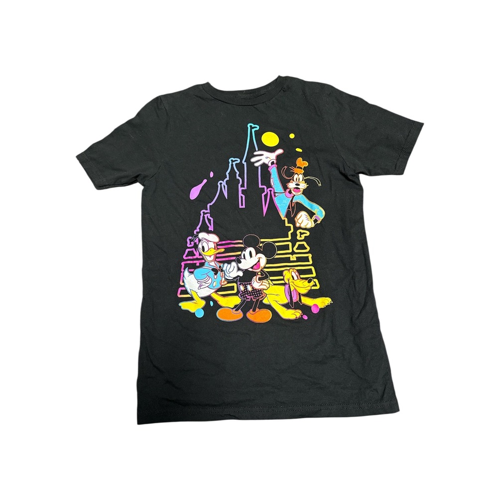Disney Mickey Mouse Donald Goofy Pluto Black Graphic T Shirt‎ Kids Size 14